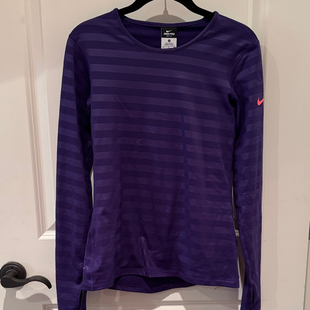 NWT Nike Hyperwarm Series Purple Striped Long Sleeve Top